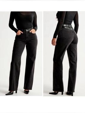 Abercrombie & Fitch 90s Relaxed High Rise Jean Black Faux Leather Trim. size 32